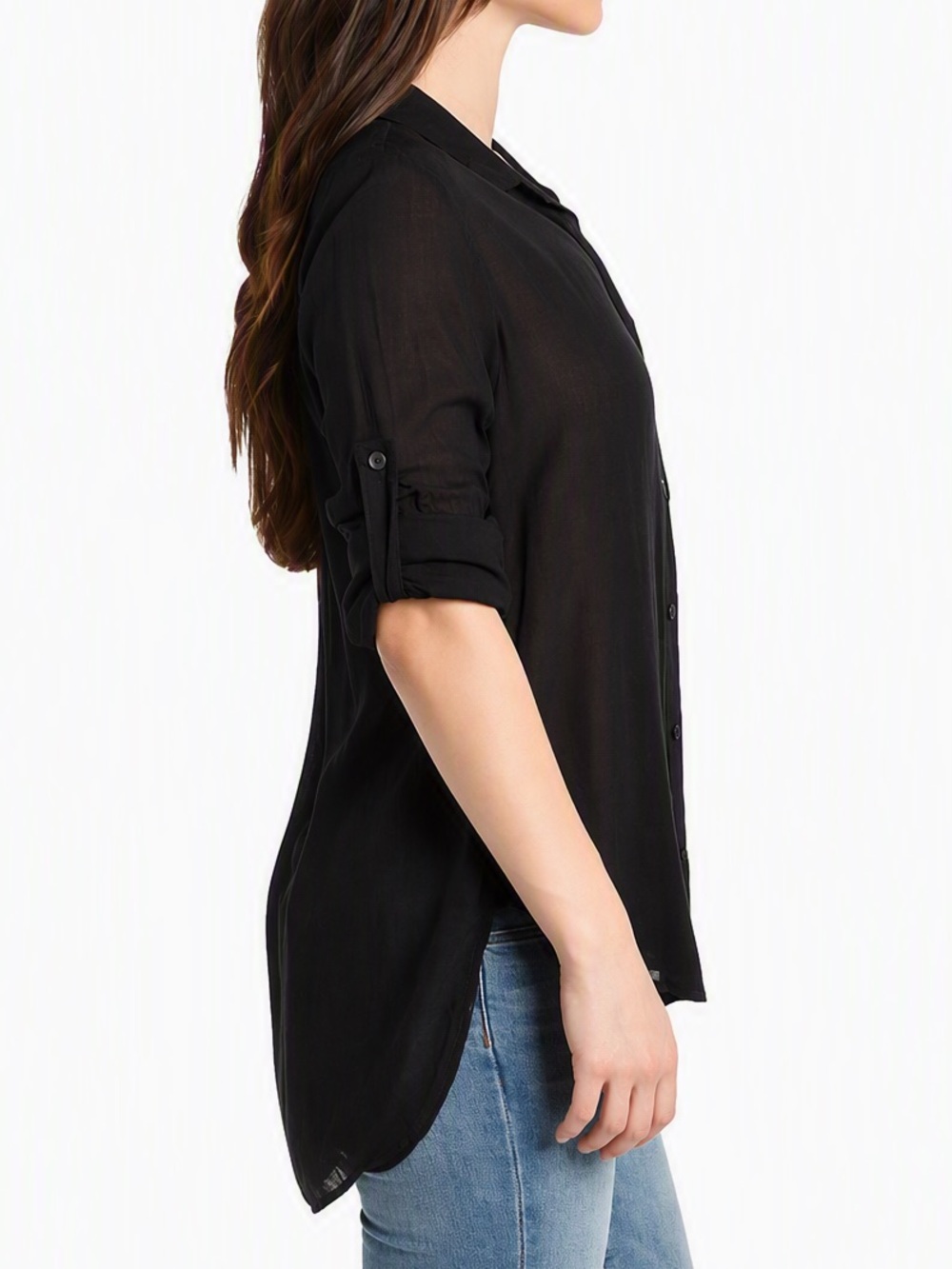 Bella Dahl Black Button Down High Low Shirt Size Small - Picture 2 of 9